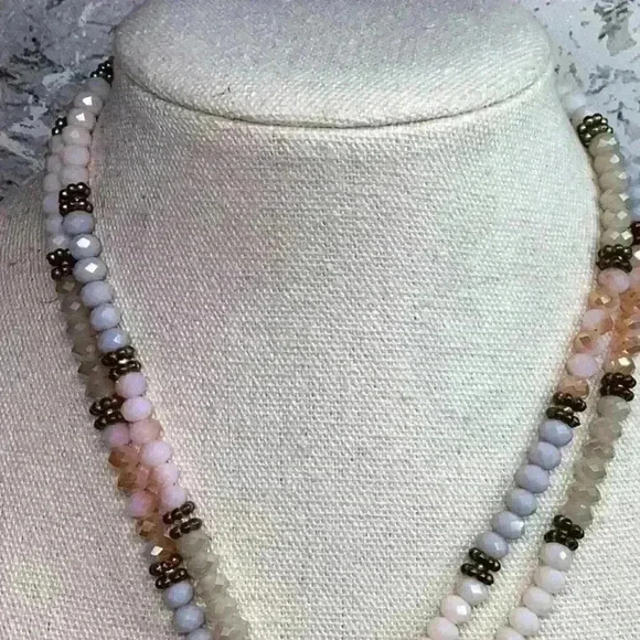 Vintage Sparkling Glass Crystal Lariat- Blue Pink Clear White - Picture 4 of 6